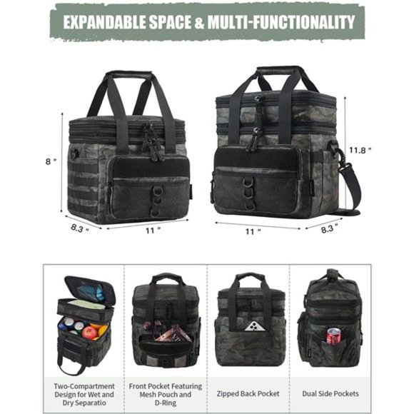 Tactical Lunch Box for Men, Double Deck Insulated Lunch Bag, Leakproof Green,18L - Picture 4 of 7
